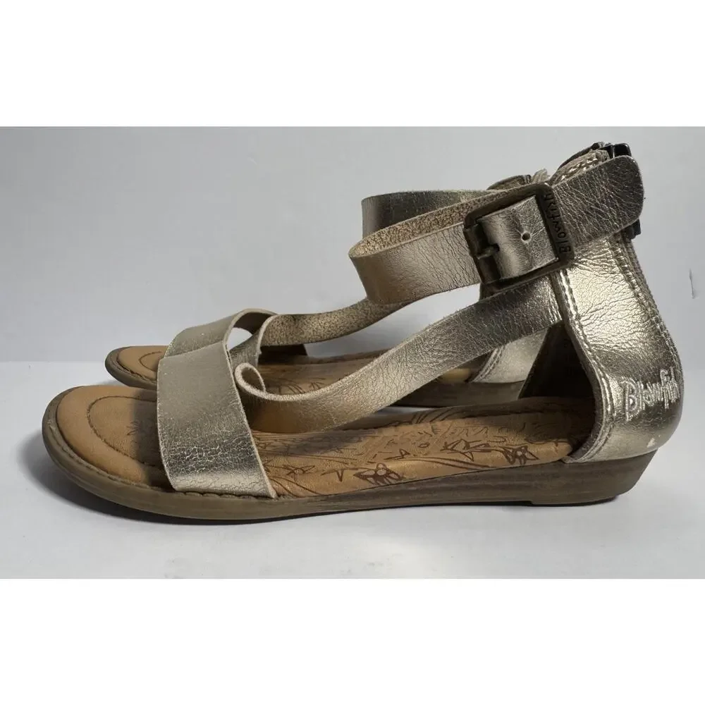 Blowfish Malibu Girls Gold Metallic Ankle Strap Sandals Size 13 Zip Back